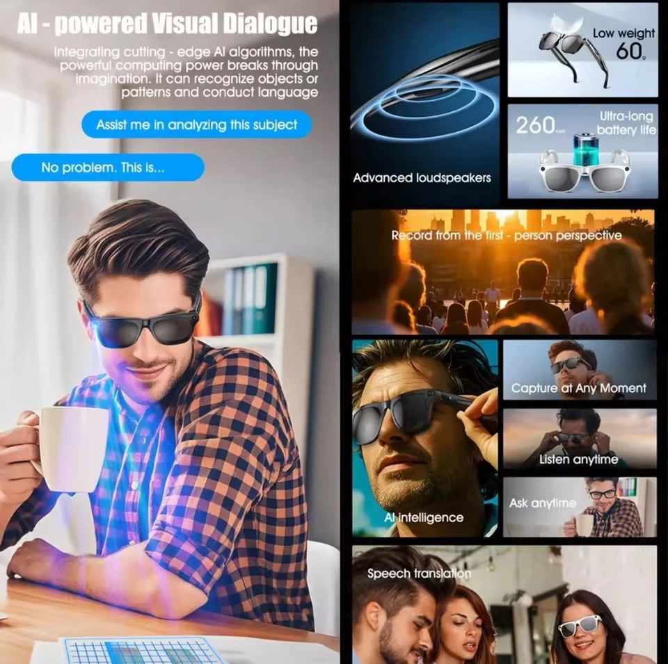 Xiaomi AI Glasses with 4K camera, smart voice assistant, Bluetooth, translation, video and audio recording – Black, Brand New