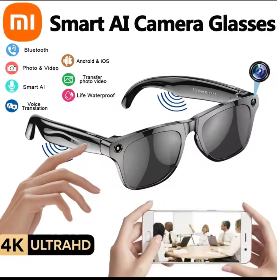 Xiaomi AI Glasses with 4K camera, smart voice assistant, Bluetooth, translation, video and audio recording – Black, Brand New