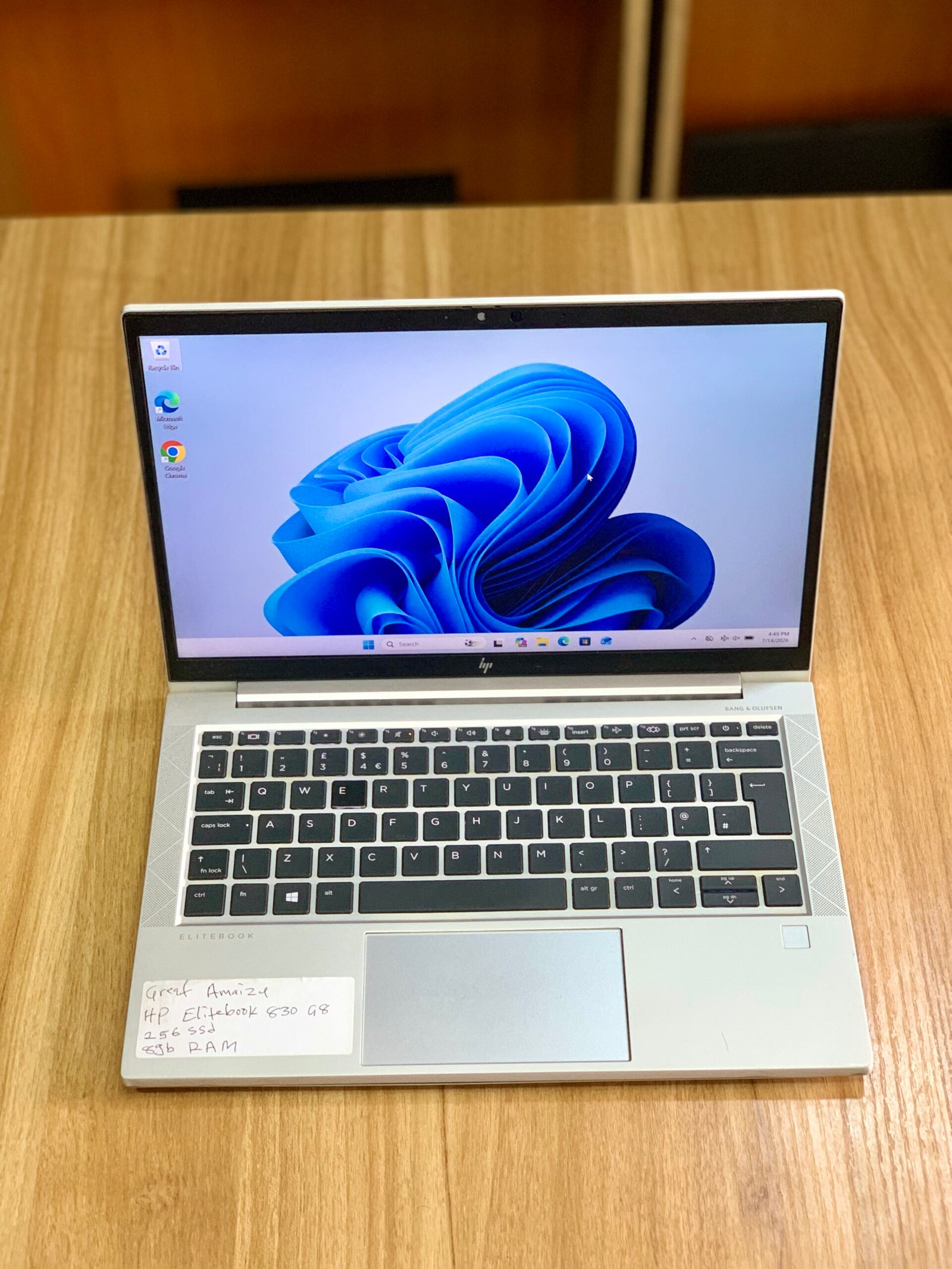 HP EliteBook 830 G8 laptop with Intel Core i5 11th Gen processor, 8GB RAM, and 256GB SSD